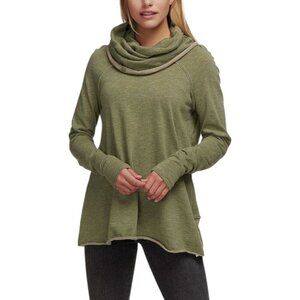 Free People FP Beach Cotton Cocoon Cowl Pullover Top Green Sz OS